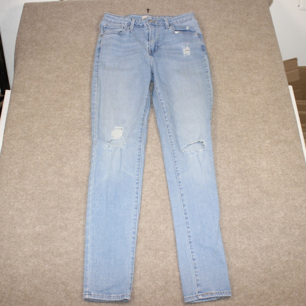 Levis 721 High Rise Skinny Jeans Light Wash Distressed Denim W28 L28
